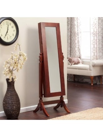 Full Length Tilting Cheval Mirror Jewelry Armoire in Cherry Wood Finish