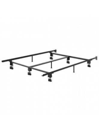 King size Heavy Duty Metal Bed Frame with Wheels and Headboard Brackets