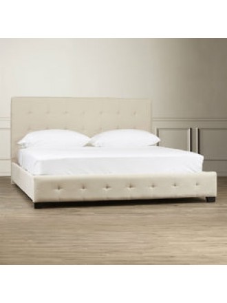 King Taupe Fabric Upholstered Bed with Padded Tufted Headboard