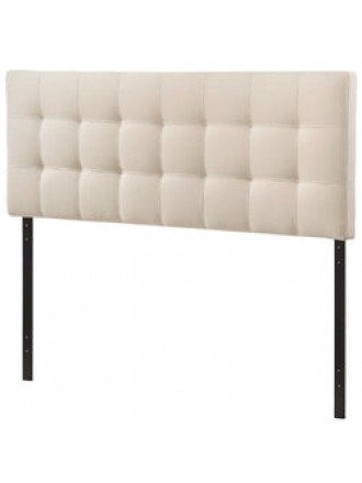 Queen size Ivory Fabric Padded Mid-Century Upholstered Headboard