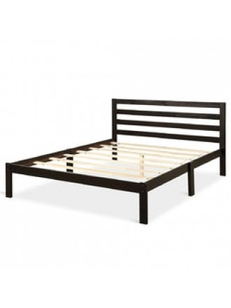 Queen size Wood Platform Bed Frame with Headboard in Espresso