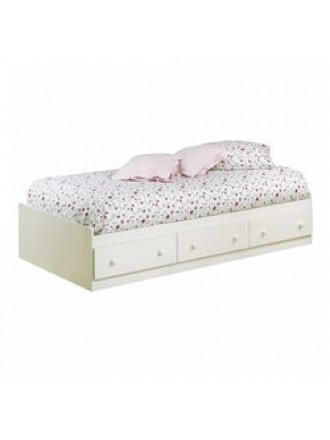 Twin size Platform Bed with 3 Storage Drawers in White Finish