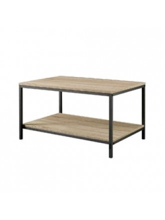 Black Metal Frame Coffee Table with Oak Finish Wood Top and Shelf