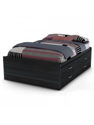 Full size Platform Bed with 4 Storage Drawers in Black Charcoal