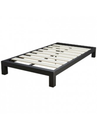 Twin Black Metal Platform Bed Frame with Wide Wood Slats