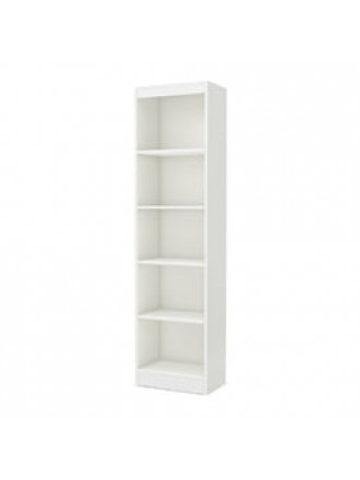 5-Shelf Narrow Bookcase Storage Shelves in White Wood Finish