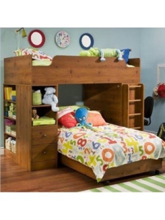 Sunny Pine Twin over Twin L-Shaped Bunk Bed with Storage