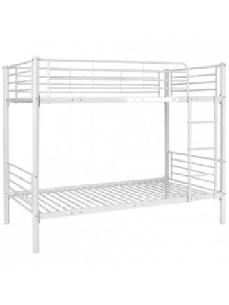 Twin over Twin Steel Bunk Bed Frame with Ladder in White