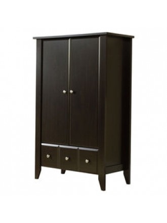 2-Door Bedroom Clothes Storage Cabinet Wardrobe Armoire in Dark Brown Wood Finish