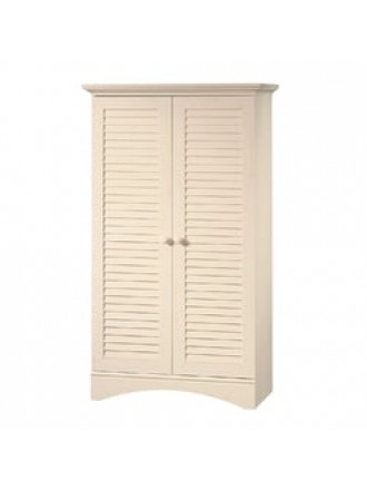 Antique White Finish Wardrobe Armoire Storage Cabinet with Louver Doors