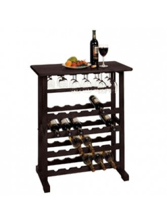 24-Bottle Wine Rack Table with Stemware Glass Hanging Rack