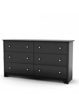 Black 6 Drawer Bedroom Dresser with Nickle Metal Knobs Handles