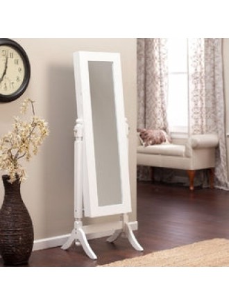 White Full Length Tilting Cheval Style Floor Mirror with Jewelry Storage