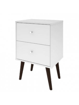 White Modern Mid-Century Style 2-Drawer Side Table Nightstand